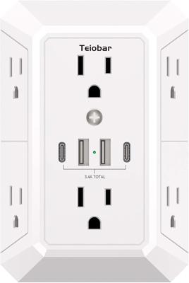 Amazon.com: Multi Plug Wall Outlet Surge Protector with 6-Outlet & 4 USB Ports(2USB-C) | Teiobar Outlet Extender with 1680 Joules, Multiple Outlet Spl