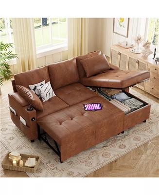 AECOJOY Sleeper Sofa Bed, 3-in-1 Pull Out Couch with Reversible Chaise, Leather Sleeper Sofa - Macys