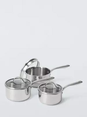 John Lewis The Pan Stainless Steel Uncoated Saucepan & Lid Set, 3 Piece
