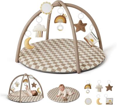 Blissful Diary Baby Play Gym Mat, Play Mat Activity Mat with 6 Detachable Toys for Stage-Based Sensory & Motor Skill Development, Easy to Install & Cl