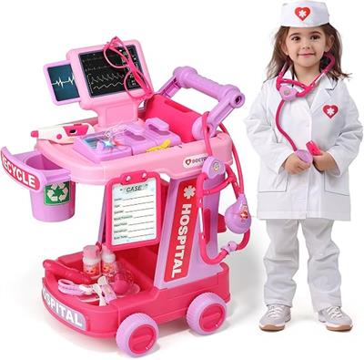 Amazon.com: Liberry Toddlers Doctor Kit Toy for Girls Boys Ages 2 3 4 5, Pink | Kids Doctor Playset with Cart, Costume & Stethoscope, Role Play, Prete