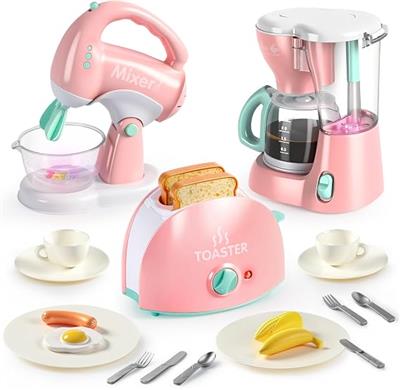 Amazon.com: Joyin Play Kitchen Toys, Pretend Food Kitchen Accessories Girls Toy with Coffee Maker, Mixer, Toaster with Realistic Lights& Sounds, Birth