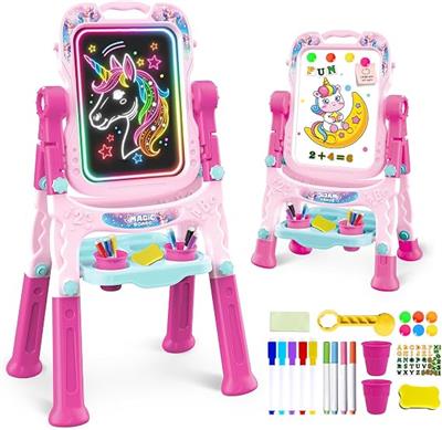 Amazon.com: 2-in-1 LED Drawing Board, Art Easel for Kids – Adjustable Double-Sided Rotatable Art Easel with Painting Accessories, Preschool Learning T