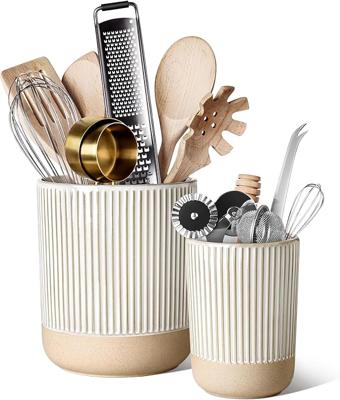 Amazon.com: LE TAUCI Ceramic Kitchen Utensil Holder Set of 2 - 6.9+5.3 Large Cooking Utensil Crock & Organizer for Spatula, Spoon, Whisk - Farmhouse
