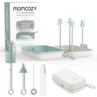 Momcozy Bottle Brush Set, Baby Bottle Cleaner Kit with Silicone Brush, Nipple Brush, Straw Brush, Soap Dispenser, Drying Rack, 7 in 1 Bottle Cleaning