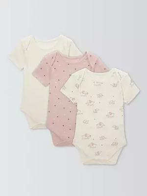 John Lewis Baby Elephant Bodysuits, Pack of 3, Pink