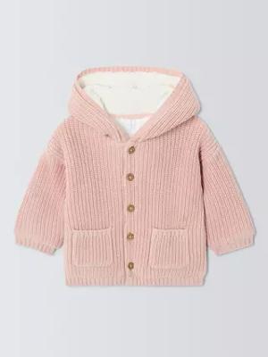 John Lewis Baby Knitted Hooded Cardigan, Pink