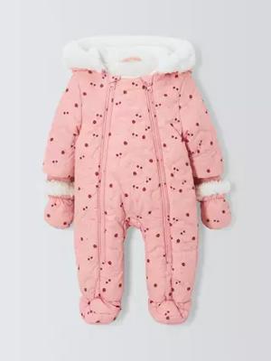 John Lewis Baby Berry Quilted Snowsuit, Berry