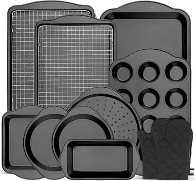 Amazon.com: Gymdin 13 PCS Nonstick Bakeware Set - Carbon Steel Baking Pans Set with Dual Handles, Includes Roasting Pan, Pizza Pan, Cookie Sheet, Cake