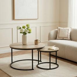 Natural OHS Nest of 2 Round Coffee Tables Light Wood OHS