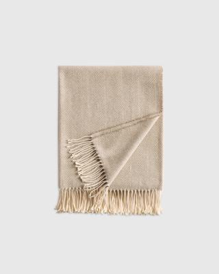 Italian Recycled Cotton Herringbone Throw in Mushroom