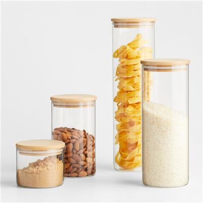 Round Glass Canisters Set with Bamboo Lids | Crate & Barrel