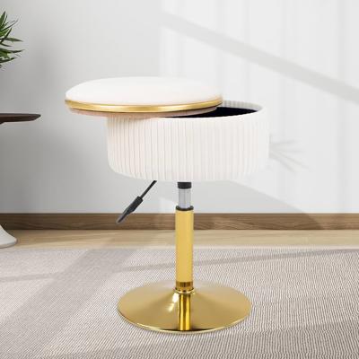 Amazon.com: MRITWAII Adjustable Vanity Stool, Velvet Makeup Stool with Storage Beige | Small Vanity Chair, 360° Swivel Round Ottoman with Gold Base fo