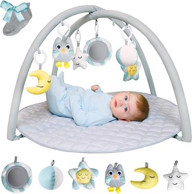 Solens Baby Play Mat & Play Gym for Toddlers with 6 Detachable Toys, Blue | Foldable Baby Play Gym with Grip Socks for Toddlers 0-12, Anti-Slip Activi