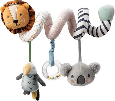 Nuby Baby Pram Spiral, Sensory Colourful Plush Toy, 0M , Animal Adventures | Multifunctional Pram Toy Encourages Sensory Discovery and Early Developme