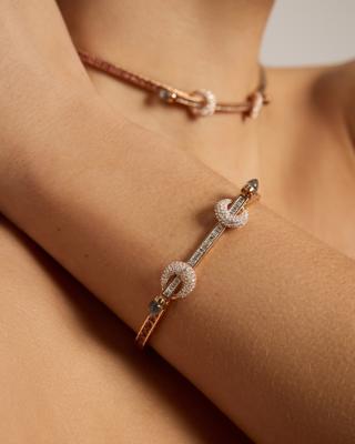 18k Rose Gold, Diamond Baguette Bar with Crystal Quartz & Pink Tourmaline Ombre, Chakra Tennis Wristwear | Ananya Fine Jewellery