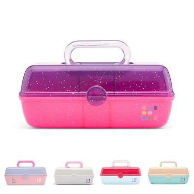 Caboodles Pretty in Petite Makeup Box, Two-Tone Purple Sparkle on Pink Sparkle, Hard Plastic Organizer Box, 2 Swivel Trays, Fashion Mirror, Secure Lat