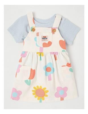 Jack & Milly Tansy Pinny Dress And Rib Top Set in Happy Flower Print in Cream | MYER