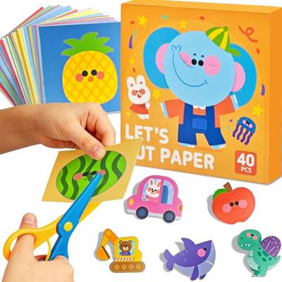 Safety Scissors for Kids Ages 2-4 with 40 Colored Cardstock Paper Templates, Safety Scissors for Kids Ages 2-4, Toddler Scissor Skills Activity Book,