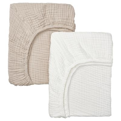 LEN fitted sheet for cot, white beige/muslin, 60x120 cm (235/8x471/4) - IKEA