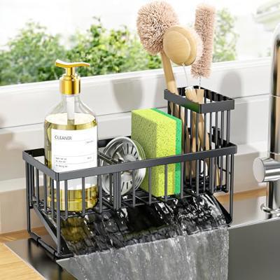 Cisily Sink Caddy Sponge Holder for Kitchen with Brush Holder and Stainless Steel Self Drain Tray, Rustproof Kitchen Sink Organizer for Sponge, Soap D