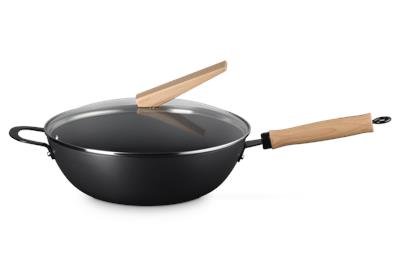 Le Creuset Carbon Steel Wok with Glass Lid & Wooden Handle 30cm