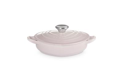 Le Creuset Cast Iron Classic Shallow Heart Casserole with Stainless Steel Heart Knob 20cm Shell Pink