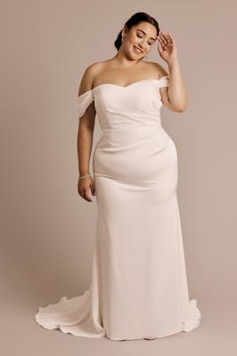 Matte Satin Off-the-Shoulder Mermaid Wedding Dress | Davids Bridal