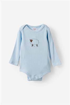 Baby Blue Organic Pointelle Long Sleeve Bubbysuit | Cotton On Kids Australia