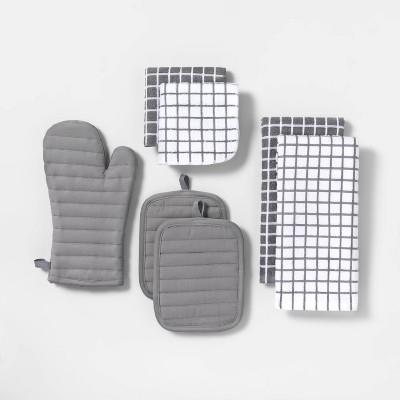 7pc Cotton Kitchen Textile Set Gray - Room Essentials™: Includes Towels, Pot Holders, Oven Mitts, Dish Cloths : Target