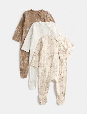 3 Pack Cotton Rich Safari Sleepsuits (6½lbs - 3 Yrs) by M&S