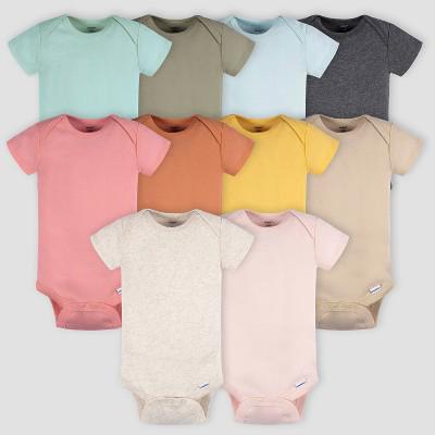 Gerber Baby 10pk Short Sleeve Onesies Bodysuit - Blue/Yellow/Pink 0-3M: Cotton Bodysuits, Adjustable Snap Closure : Target