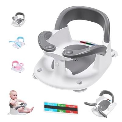 babove Baby Bath seat for Babies 6 Months & up with Thermometer Sticker, one-Touch Button for Easy armrest Opening, Baby sit up Bath Chair (Gray)