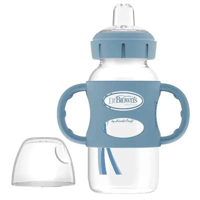 Dr. Brown - 9 Oz Wide-Neck Sippy Spout Bottle W/ Silicone Handles, Lt Blue, 1Pk