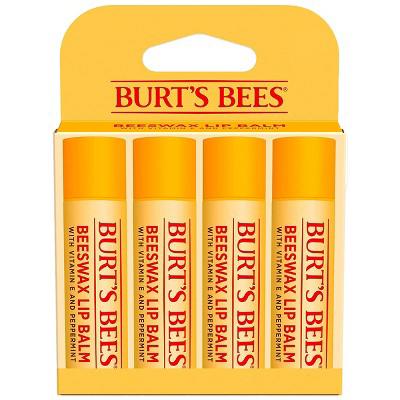 Burts Bees 100% Natural Origin 24-Hour Moisturizing Lip Balm - Beeswax - 0.6oz/4pk: Peppermint and Beeswax Balm, Paraben-Free : Target