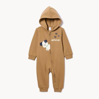 Baby Boys Fleece Hooded Romper in Brown from Joe Fresh