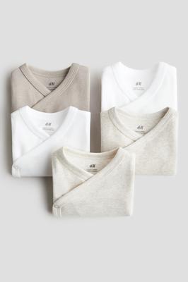 Beige marl/Mole 5-pack wrapover bodysuits for kids | H&M GB