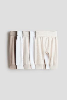 Beige/White 5-pack foldover-waist trousers for kids | H&M GB