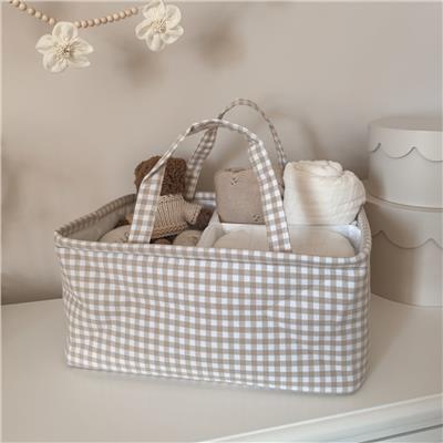 Mabel & Fox - Gingham Nappy Caddy - Beige