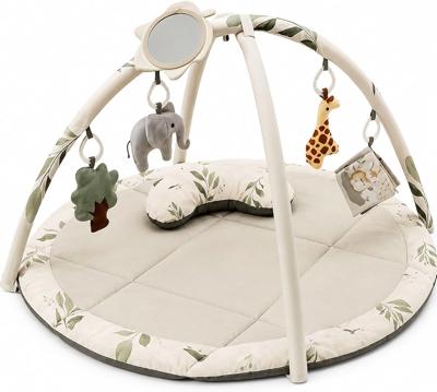 TXEN Baby Play Mat with Activity Gym, Soft Padded Infant Playmat with Hanging Sensory Toys, Baby Tummy Time Mat with Mirror & Support Pillow, Newborn