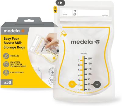 Medela Easy Pour Disposable Breastmilk Storage Bags, 210 ml Capacity, Leakproof Design with Milk Protection, Made Without BPA, Pack of 50 : Amazon.co.