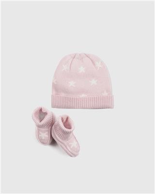 Washable Cashmere Beanie & Bootie Set - Baby in Minimal Pink