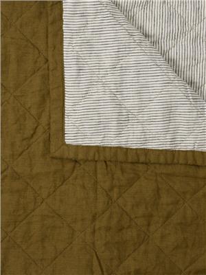 Linen Cot Quilt - Olive and Pinstriped