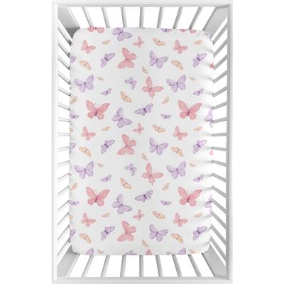Sweet Jojo Designs Pink/Purple Shabby Chic Butterfly Girl Fitted Mini Portable Crib Sheet Colorful B