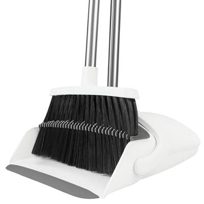 Broom and Dustpan Set, 52 Longe Adjustable Handle, White
