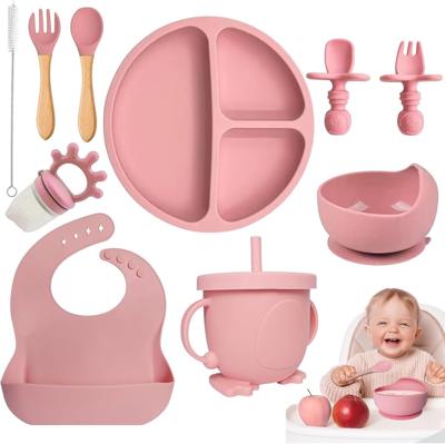 NTL Global Baby Weaning Set (10 Pcs), Silicone Baby Feeding Set with Adjustable Bib & Divided Fruit Plate, Fruit Feeder, Sippy Cup, Suction Cup, Spoon