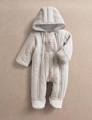 Pure Cotton Quilted Hooded Pramsuit (0-12 Mths) by Mamas & Papas at M&S