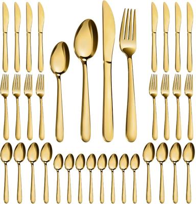 Pleafind Cutlery Set - 32 Piece Gold Cutlery Set for 8 People, Stainless Steel Tableware Silverware Set with Spoon Knife and Fork Sets, Mirror-Polishe