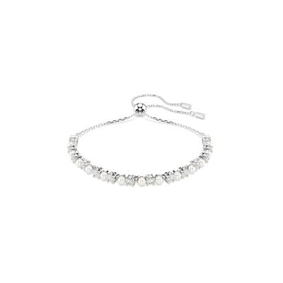 Matrix bracelet, Crystal pearl, Round cut, White, Rhodium plated – Besparkle