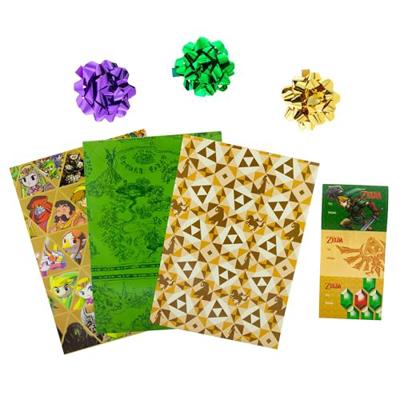 Nintendo The Legend of Zelda 9-Piece Wrapping Paper Kit | Bundle Includes 3 Sheets, 3 Gift Tags, 3 Ribbon Bows